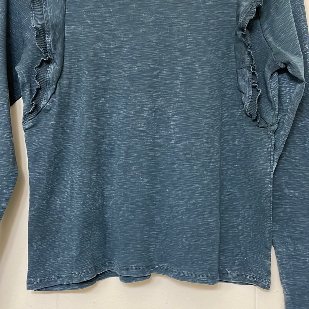 NWT Anthropologie Eri + Ali Priscilla Washed Ruffle-Sleeve Top Teal sz S cotton - Picture 7 of 8